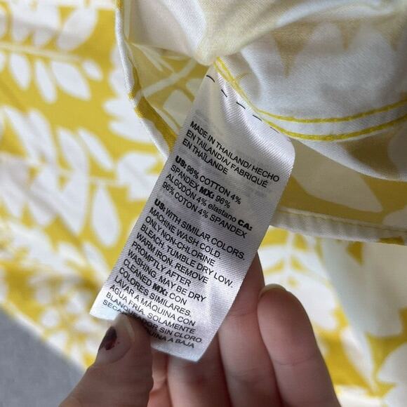 Chicos Button Top 6 Small Floral Art 3/4 Sleeve Yellow Blouse Classic Career 0.5 - Picture 6 of 11